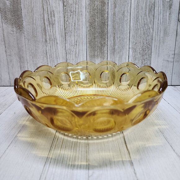 Vintage Bartlett Collins Manhattan Amber Serving Bowl Pressed Glass Bullseye - Picture 4 of 6